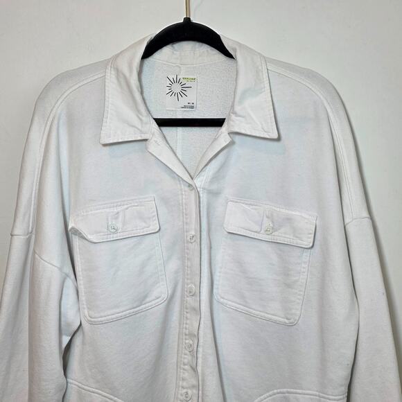 Aerie Oversized Button Shirt Womens Size M White Relaxed Heavyweight Shacket - Picture 2 of 9